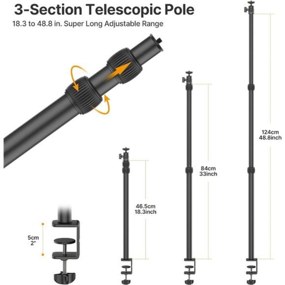 Camera Desk Mount Stand, Extendable Up to 125 CM/ 49" , C Clamp Light Stand - Picture 3 of 6